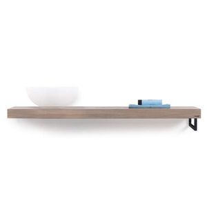 Looox Wooden Base Shelf solo R 140 cm, eiken old grey, handdoekhouders rechts mat zwart