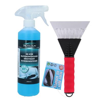 Ijskrabber met antivries spray voor auto - 500 ml - rood - ruitenontdooier Ijskrabber met antivries spray voor auto - 500 ml - rood - ruitenontdooier