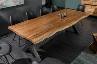 Massief houten eettafel MAMMUT NATURE 240cm acaciaboom rand X-frame 6cm tafelblad - 38350