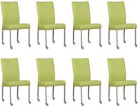 Set van 8 Felgroene leren moderne eetkamerstoelen Comfort - poot rond rvs met wiel - Toledo Leer Lime (felgroen leer)