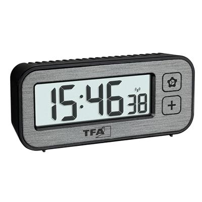 TFA Dostmann radiografische wekker digitaal met temperatuur- en luchtvochtigheidsschakelaar, 60.2522.10, met maximum- en minimumwaarden, met alarm, reiswekker, klein, niet-tikkend, grijs
