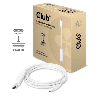 club3D CAC-1514 USB-C-displaykabel USB-C / HDMI Adapterkabel USB-C stekker, HDMI-A-stekker 1.80 m Wit