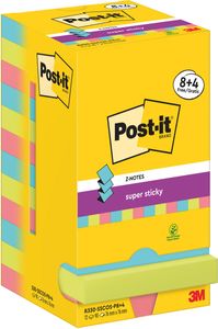 Post-It Super Sticky Z-Notes Cosmic, 90 vel, ft 76 x 76 mm, 8 + 4 GRATIS