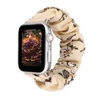 By Qubix - Elastisch scrunchie nylon bandje - Bloemenprint donker - Compatible met Apple Watch 44mm / 45mm / 46mm / 49mm - Compatible Apple watch