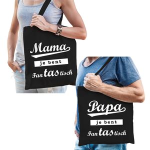 Mama en Papa je bent fanTAStisch tasje zwart - Vaderdag en moederdag cadeau   -