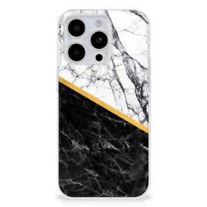 iPhone 15 Pro Max TPU Siliconen Hoesje Marmer Wit Zwart - Origineel Cadeau Man