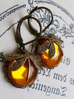 Hecheng European and American cross-border foreign trade jewelry retro dragonfly pattern earrings old moonstone ladies earrings wholesale - thumbnail