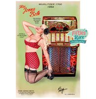 Wurlitzer 1700 Jukebox Pin-Up Miss Jenna Beth Zwaar Metalen Bord 92 x 61 cm - thumbnail