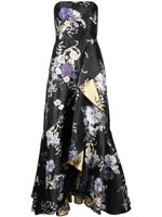 Marchesa Notte robe bustier fleurie à coupe longue - Noir - thumbnail