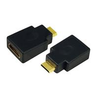LogiLink AH0009 HDMI High Speed Adapter Socket naar Mini HDMI-connector, platte uitvoering en met vergulde contacten, ideaal voor Full HD zwart