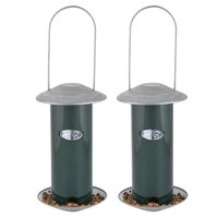 2x stuks metalen vogel voedersilos groen aan hanger 23 cm - thumbnail