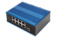DIGITUS Netwerk Switch - 9-poorts Fast Ethernet - 8x RJ45 + 1x SFP-poort - Unmanaged - 10/100 Mbps - DIN Rail & Wandmontage - IP40 - Serie Industrieel - Blauw