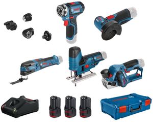 Bosch Blauw 5 TOOLKIT GSR 12V-15 FC + 4 opzetstukken + GOP 12V-28 + GHO 12V-20 + GWS 12V-76 + GST 12V-70 0615A0017D