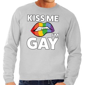 Kiss me i am gay sweater shirt grijs voor heren