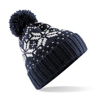 Gebreide warme wintermuts met pompom blauw/wit   -