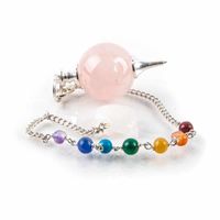 Pendel Edelsteen Rozenkwarts Bol met Chakra Kralenketting - thumbnail