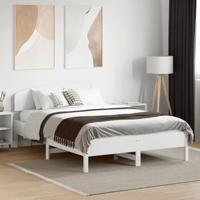 vidaXL Bedframe met hoofdbord massief grenenhout wit 135x190 cm, bed, slaapkamermeubel, houten bed, tweepersoonsbed, houten bedframe, bedbodem