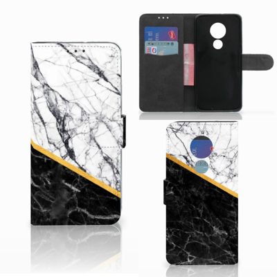 Motorola Moto G7 Power Bookcase Marmer Wit Zwart - Origineel Cadeau Man Motorola Moto G7 Power Bookcase Marmer Wit Zwart - Origineel Cadeau Man