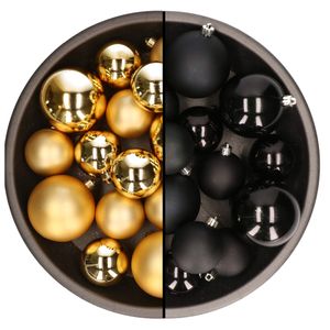 Kerstversiering kunststof kerstballen mix zwart/goud 6-8-10 cm pakket van 44x stuks