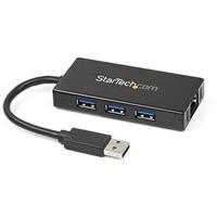 StarTech.com 3-poorts draagbare USB 3.0-hub plus Gigabit Ethernet - aluminium met geintegreerde kabel