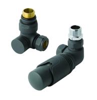 Eastbrook Valve radiator aansluitset haaks gedraaid met thermostaat 15mm antraciet mat