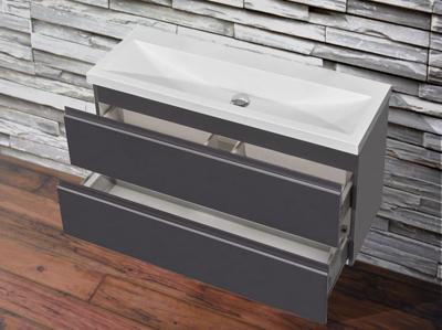 Mueller Compact badmeubel greeploos 80x36cm, 0 kraangaten, hoogglans antraciet Mueller Compact badmeubel greeploos 80x36cm, 0 kraangaten, hoogglans antraciet