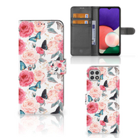 Samsung Galaxy A22 5G Hoesje Butterfly Roses - thumbnail