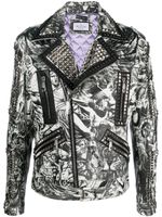 Philipp Plein veste de moto à motif tatouage imprimé - Blanc