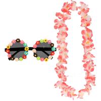 Tropische Hawaii party verkleed accessoires set - bloemen zonnebril - en bloemenkrans multi-colour - thumbnail