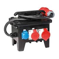 as - Schwabe Baustellenstromverteiler M2 – 400 V / 32 A CEE-Stecker 5-polig auf 4 x Schuko-Steckdose, 3 x 5 polige CEE-Steckdosen 400 V / 16, 32 A – IP44 – Made in Germany – Schwarz I 60552