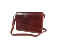 Strak leren Chique 3 vaks kleptas schoudertas cognac