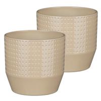 Mica Decorations Bloempot rond model Nola - 2x - beige - D16 x H15 cm - relief dots - thumbnail