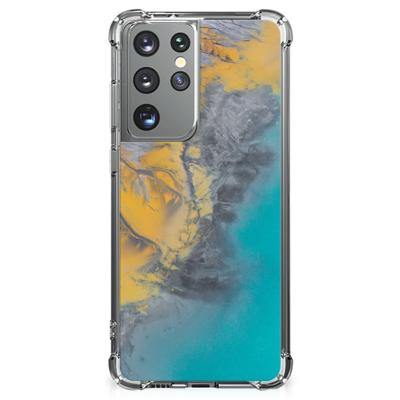 Samsung Galaxy S21 Ultra Anti-Shock Hoesje Marble Blue Gold Samsung Galaxy S21 Ultra Anti-Shock Hoesje Marble Blue Gold