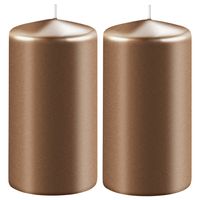 2x Metallic koperen cilinderkaarsen/stompkaarsen 6 x 12 cm 45 branduren