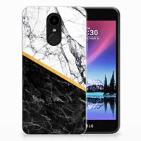 LG K4 (2017) TPU Siliconen Hoesje Marmer Wit Zwart - Origineel Cadeau Man