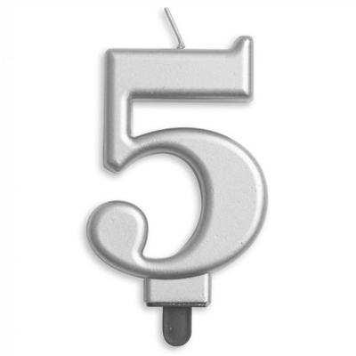 Kaars 5 jaar zilverkleurig luxe