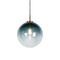 QAZQA - Smart hanglamp messing met oceaanblauw glas 33 cm incl. Wifi ST64 - Pallon | Woonkamer | Slaapkamer | Keuken - Glas Bol |Langwerpig - (niet vervangbare) led Geschikt voor LED - Max. 1 x 7 Watt