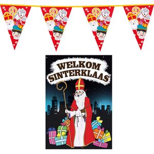 Sinterklaas versiering feestpakket inclusief 3x stuks vlaggenlijnen 6 meter en A1 deurposter