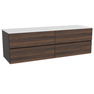 Storke Edge zwevend badmeubel 170 x 52 cm notenhout met Tavola enkel of dubbel wastafelblad in solid surface mat wit