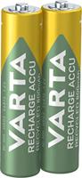 VARTA Recharge Accu Recycled oplaadbaar, Ready-to-use voorgeladen AAA Micro Ni-MH accu (verpakking met 2 stuks, 800mAh) - voor 11% gemaakt van hergebruikt materiaal - herlaadbaar zonder memory-effect