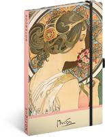 NOTIQUE Notitieboek gestippeld met elastiek 13x21cm ca. A5, designer hardcover notebook stippen, notitieblok, notitieboek, dagboek voor volwassenen, dames (alphonse mucha sleutelbloem)