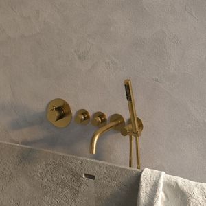 Badkraan Inbouw Set Brauer Gold Edition Thermostatisch met Uitloop en Staaf Handdouche Geborsteld Goud