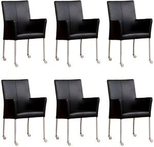 Set van 6 Zwarte leren moderne eetkamerstoelen Comfort - Hermes Leer Nero (zwart leer)