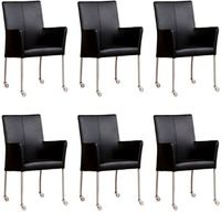 Set van 6 Zwarte leren moderne eetkamerstoelen Comfort - Hermes Leer Nero (zwart leer) - thumbnail