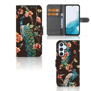 Samsung Galaxy A54 5G Telefoonhoesje met Pasjes Pauw met Bloemen