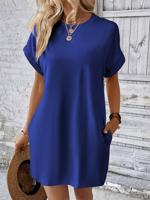 Loose Crew Neck Plain Casual Dress With No