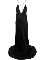 Saint Laurent robe longue en soie à col v - Noir