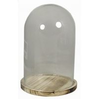 Glazen decoratie stolp op houten plateau 30 cm - thumbnail