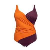 Plaisir +size badpak met overslag donkerrood/oranje