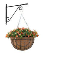 Hanging basket met muurhaak sierkrul groen en kokos inlegvel - metaal - complete hanging basket set - thumbnail